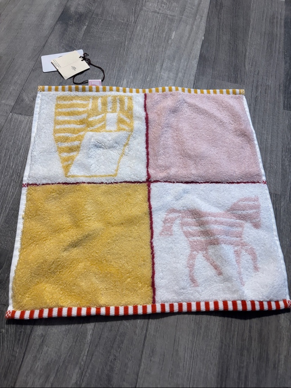Home Bath Checkerboard Plush Hand Towel - Pink & Yellow Hermes
